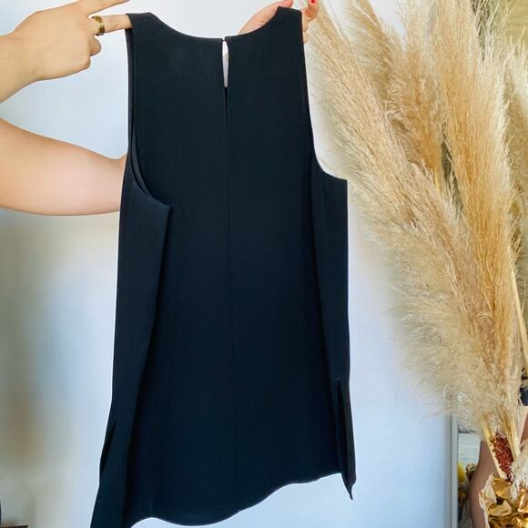 VINCE Revolve Black Side Slit Crew Neck Tank Top Button Keyhole Back Blouse S - Picture 7 of 7